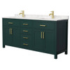 Wyndham Beckett 72" Green Double Vanity, Carrara Marble Top, Gold Trim