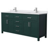 Wyndham Beckett 72" Green Double Vanity, White Marble Top, Nickel Trim