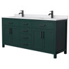 Wyndham Beckett 72" Green Double Vanity, White Marble Top, Black Trim
