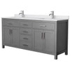 Wyndham Beckett 72" Dark Gray Double Vanity, White Marble Top