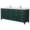 Wyndham Beckett 84" Green Double Vanity, White Marble Top, Nickel Trim