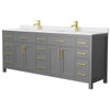 Wyndham Beckett 84" Dark Gray Double Vanity, White Marble Top, Gold Trim