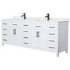 Wyndham Beckett 84" White Double Vanity, Carrara Marble Top,black Trim