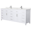 Wyndham Beckett 84" White Double Vanity, Carrara Marble Top