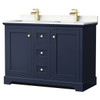 Wyndham Avery 48" Dark Blue Double Vanity, Carrara Marble Top