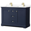 Wyndham Avery 48" Dark Blue Double Vanity, White Marble Top