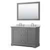 Wyndham Avery 48" Dark Gray Double Vanity, Carrara Marble, Oval Sinks, Mirror