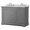 Wyndham Avery 48" Dark Gray Double Vanity, Carrara Marble Top, Oval Sinks