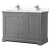 Wyndham Avery 48" Dark Gray Double Vanity, White Marble Top