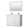 Wyndham Avery 48" White Double Vanity, Carrara Marble Top, 46" Mirror