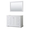 Wyndham Avery 48" White Single Vanity, No Countertop, No Sink, 46" Mirror