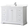Wyndham Avery 48" White Single Vanity, White Marble Top