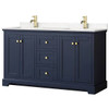Wyndham Avery 60" Dark Blue Double Vanity, Carrara Marble Top