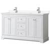 Wyndham Avery 60" White Double Vanity, White Marble Top