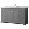 Wyndham Avery 60" Dark Gray Single Vanity, Carrara Marble Top, Square Sink
