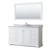 Wyndham Avery 60" White Single Vanity, Carrara Marble Top, Oval Sink, 58" Mirror