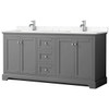 Wyndham Avery 72" Dark Gray Double Vanity, Carrara Marble Top