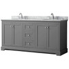 Wyndham Avery 72" Dark Gray Double Vanity, Carrara Marble Top, Oval Sinks