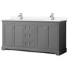 Wyndham Avery 72" Dark Gray Double Vanity, White Marble Top