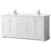 Wyndham Avery 72" White Double Vanity, Carrara Marble Top