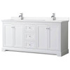 Wyndham Avery 72" White Double Vanity, White Marble Top