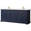 Wyndham Avery 80" Dark Blue Double Vanity, Carrara Marble Top