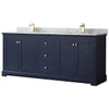 Wyndham Avery 80" Dark Blue Double Vanity, Carrara Marble Top, Square Sinks