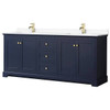 Wyndham Avery 80" Dark Blue Double Vanity, White Marble Top
