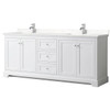 Wyndham Avery 80" White Double Vanity, Carrara Marble Top