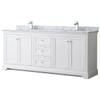 Wyndham Avery 80" White Double Vanity, Carrara Marble Top, Square Sinks