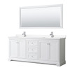 Wyndham Avery 80" White Double Vanity, White Marble Top, 70" Mirror