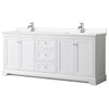 Wyndham Avery 80" White Double Vanity, White Marble Top