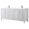 Wyndham Daria 80" White Double Vanity, White Marble Top