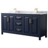 Wyndham Daria 72" Dark Blue Double Vanity, Carrara Marble Top, Square Sinks