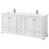 Wyndham Deborah 80" White Double Vanity, White Marble Top
