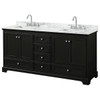 Wyndham Deborah 72" Dark Espresso Double Vanity, Carrara Marble Top,square Sinks