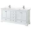 Wyndham Deborah 72" White Double Vanity, White Marble Top