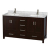 Wyndham Sheffield Espresso Double Bathroom Vanity 60" With Square Sink
