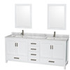 Wyndham Sheffield White Double Bath Vanity, With Top, Square Sink And Mirror