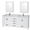 Wyndham Sheffield White Double Bath Vanity 80 Inch With Top, Medicine Cabinet