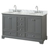 Wyndham Deborah Dark Gray Double Bath Vanity 60 Inch With Top, Oval Sink