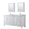 Wyndham Daria White Double Bath Vanity 72" With Square Sink & Medicine Cabinet