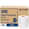 Tork Hand Towel Roll, Universal, White, H80 (6 Rolls X 630 Ft)
