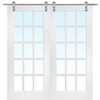 Mmi Door Primed 15 Lite 64" X 80" Kit With Stainless Steel Barn Door Hardware
