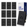 Elegrp 21w Dual Type A & Type C USB Outlet, 15 Amp, Black Package Of 10