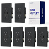 Elegrp 21w Type A & Type C USB Outlet, 15 Amp, Black, Package Of 6