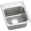 Elkay Single Bowl Stainless Top Mount Bar Sink 15 X 17-1/2 X 7-5/8" 2 Hole