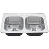 American Standard Colony Double Bowl Stainless Steel Sink 33 X 22 X 8" 3 Hole