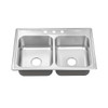 Seasons 33in. Drop-In Double Bowl Stainless Steel Kitchen Sink, 21 Gauge, 3 Hole