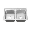 Seasons 33in. Drop-In Double Bowl Stainless Steel Kitchen Sink, 21 Gauge, 4 Hole
